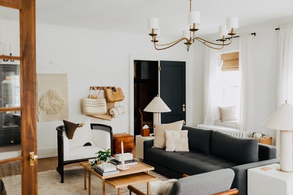 Soft morning light floods in as you sip your coffee and listen to the sweet sounds of jazz on the record player while they gently fill the room.  This charming living area is spacious yet intentionally designed for a cozy, wrapped in a blanket feel. 