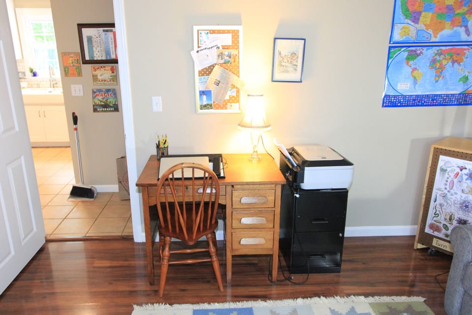 Room with pull out couch and a workspace ( printer and computer not included)