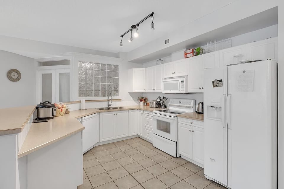 The kitchen comes with the electric stove, dishwasher, microwave, and fridge.