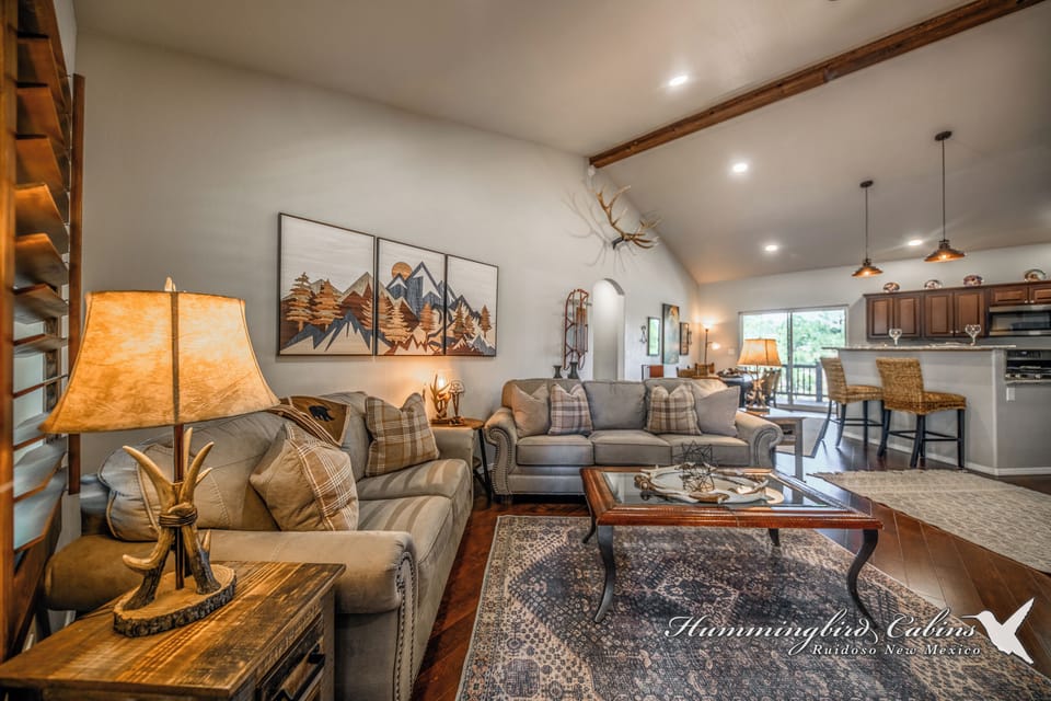Rustic living area with a contemporary and unique vibe. As cozy as they come!