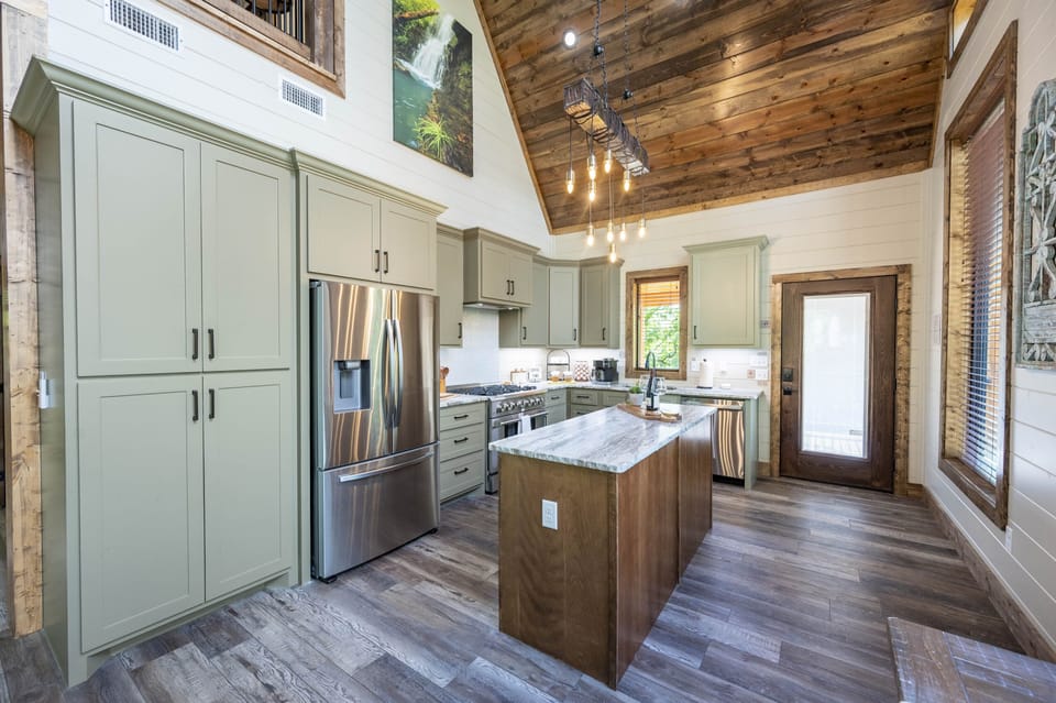 The center island is ample in size and gives you extra counter space.
