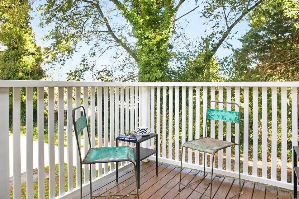 Back verandah, lovely at sunset, overlooks large, fenced backyard