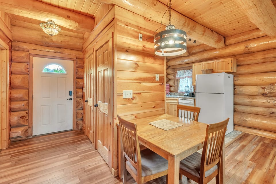 Indoors, Hardwood, Stained Wood, Lamp, Refrigerator