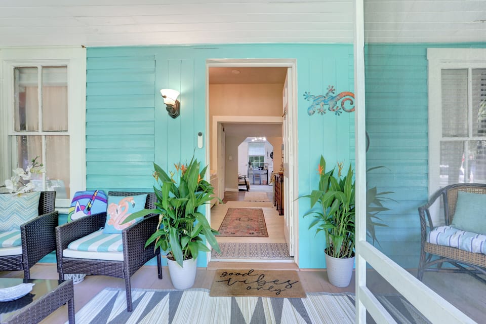 Front door through porch