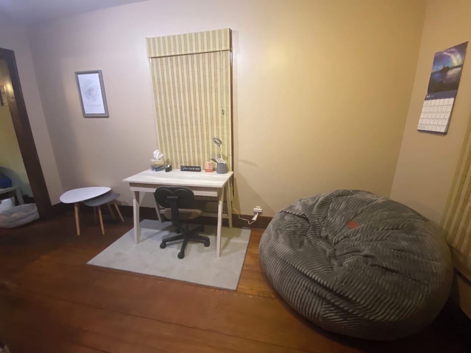 Large beanbag chair unzips to queen size bed.