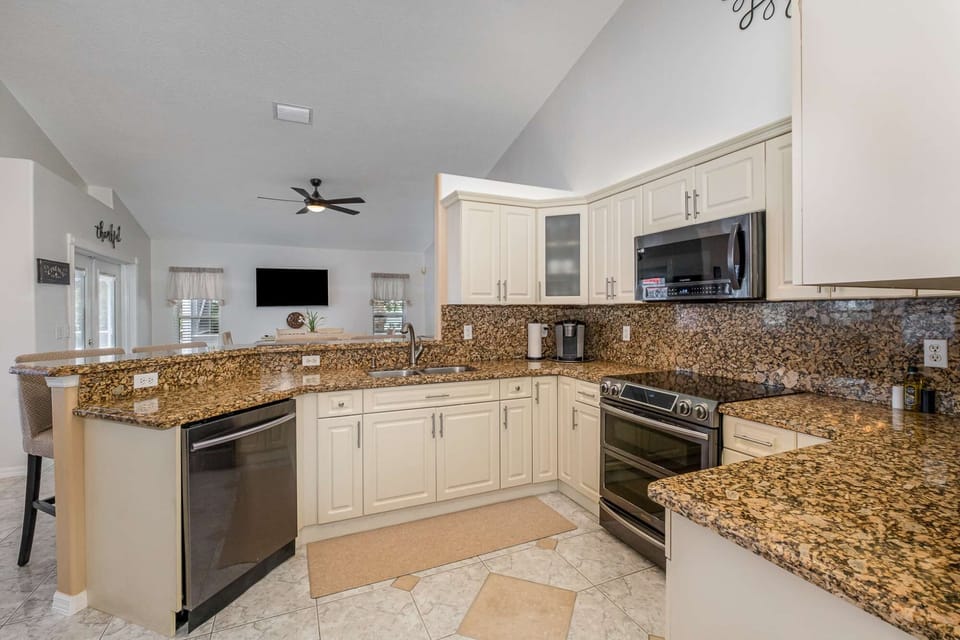 Kitchen area overlooking dining room area