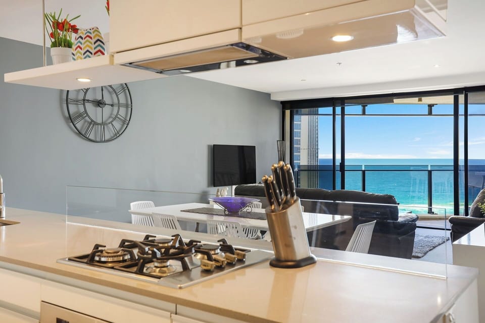 Full kitchen with ocean views and open plan living