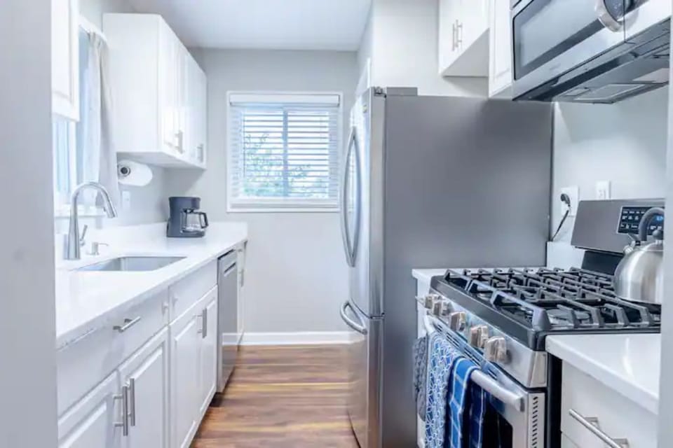 Galley Kitchen- Cookware, dinnerware, coffee maker (ground coffee), and  toaster