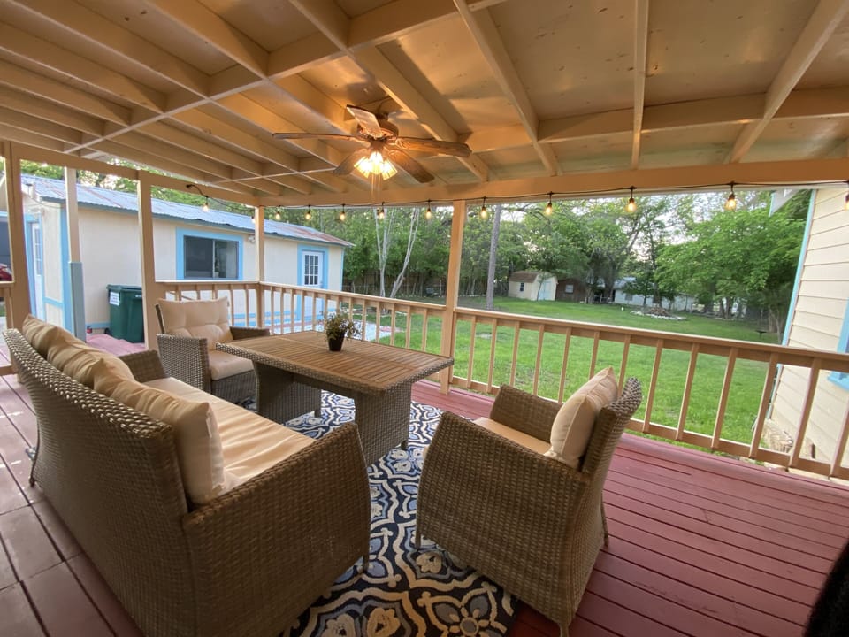 Back deck overlooking spacious backyard