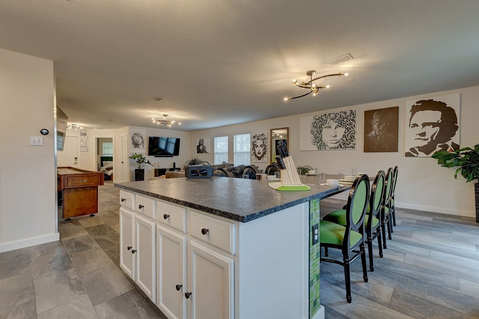 Kitchen Island with cooks being able to be in the action with everyone.