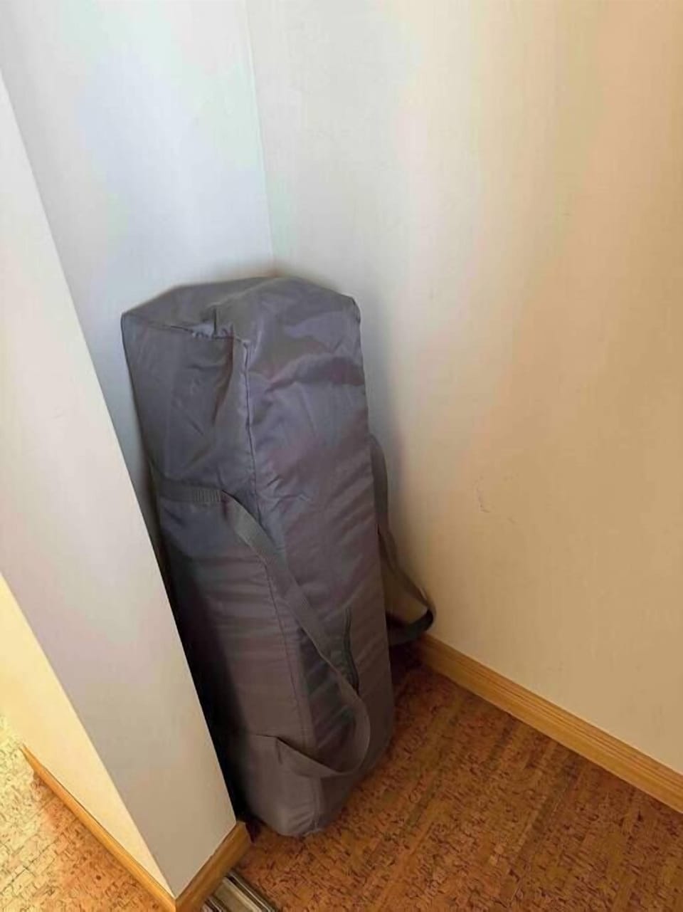 Travel crib stores in the closet of big bedroom 