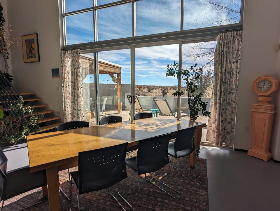 large oak table for dining with views