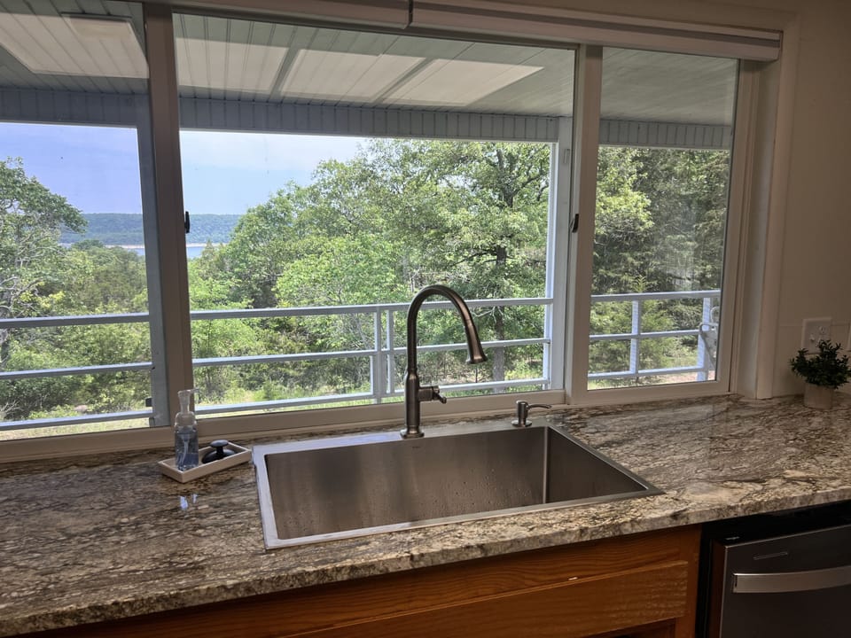 Breathtaking view of the lake from the kitchen window. 