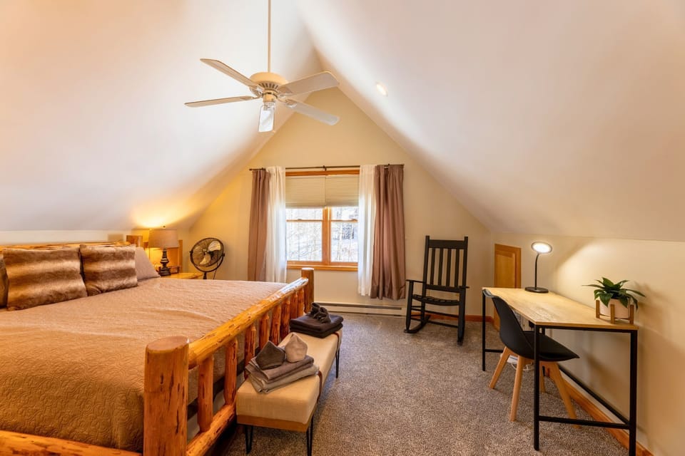 Upstairs master with king bed, ensuite bath, and privacy