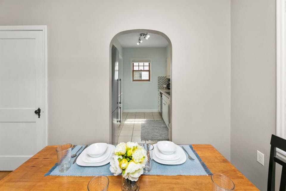 Dining room, looking into kitchen.
