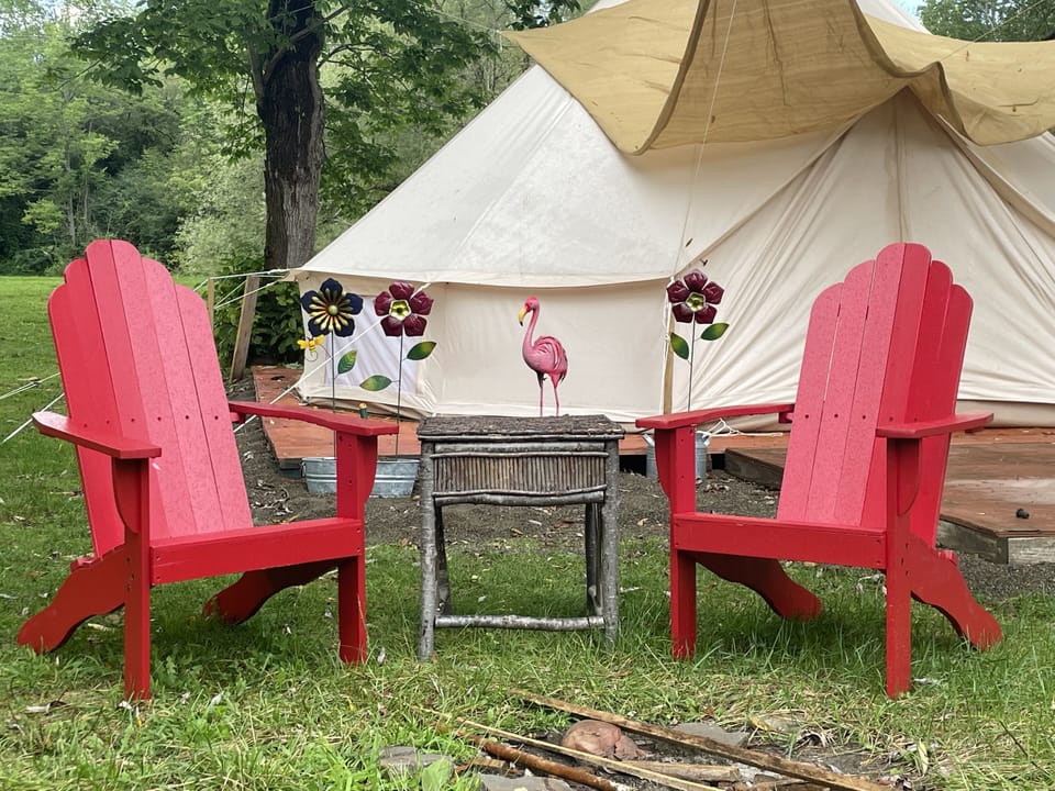 Adirondack chairs and firepit 