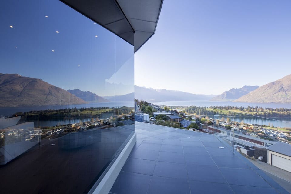 Balcony with lake and mountain views