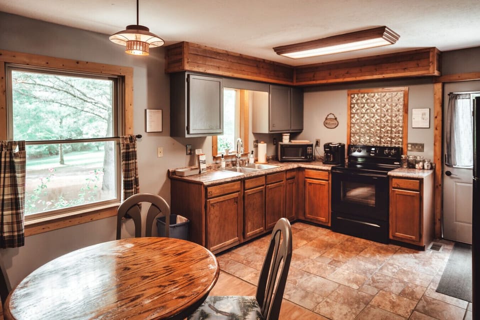 The kitchen also includes cooking essentials when preparing meals.