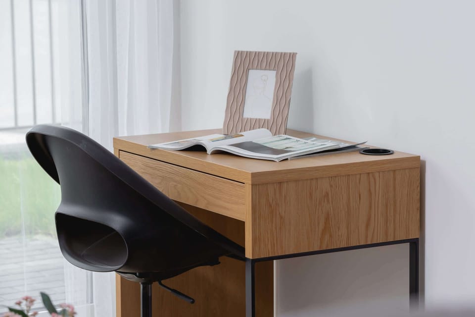 The bedroom's sofa bed provides extra sleeping space.