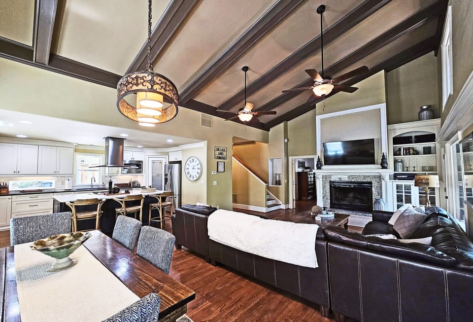 Fireplace, TV and cozy furnishings; the living area is a great place to unwind.