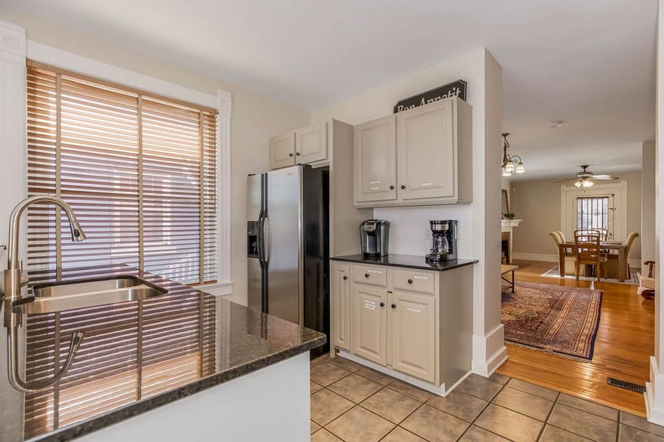 The first of two kitchens is located on the first floor. 