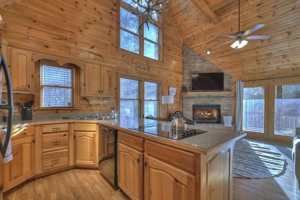 Main floor living room and open kitchen
