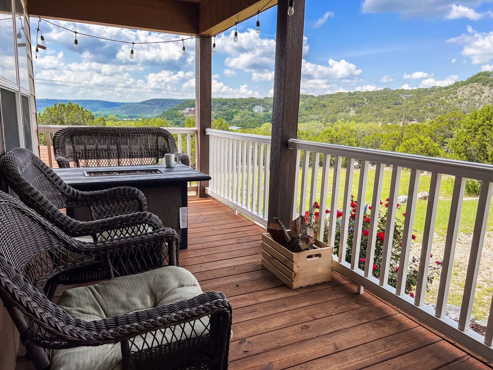 Enjoy your coffee on the covered patio with an unforgettable hill country view. 