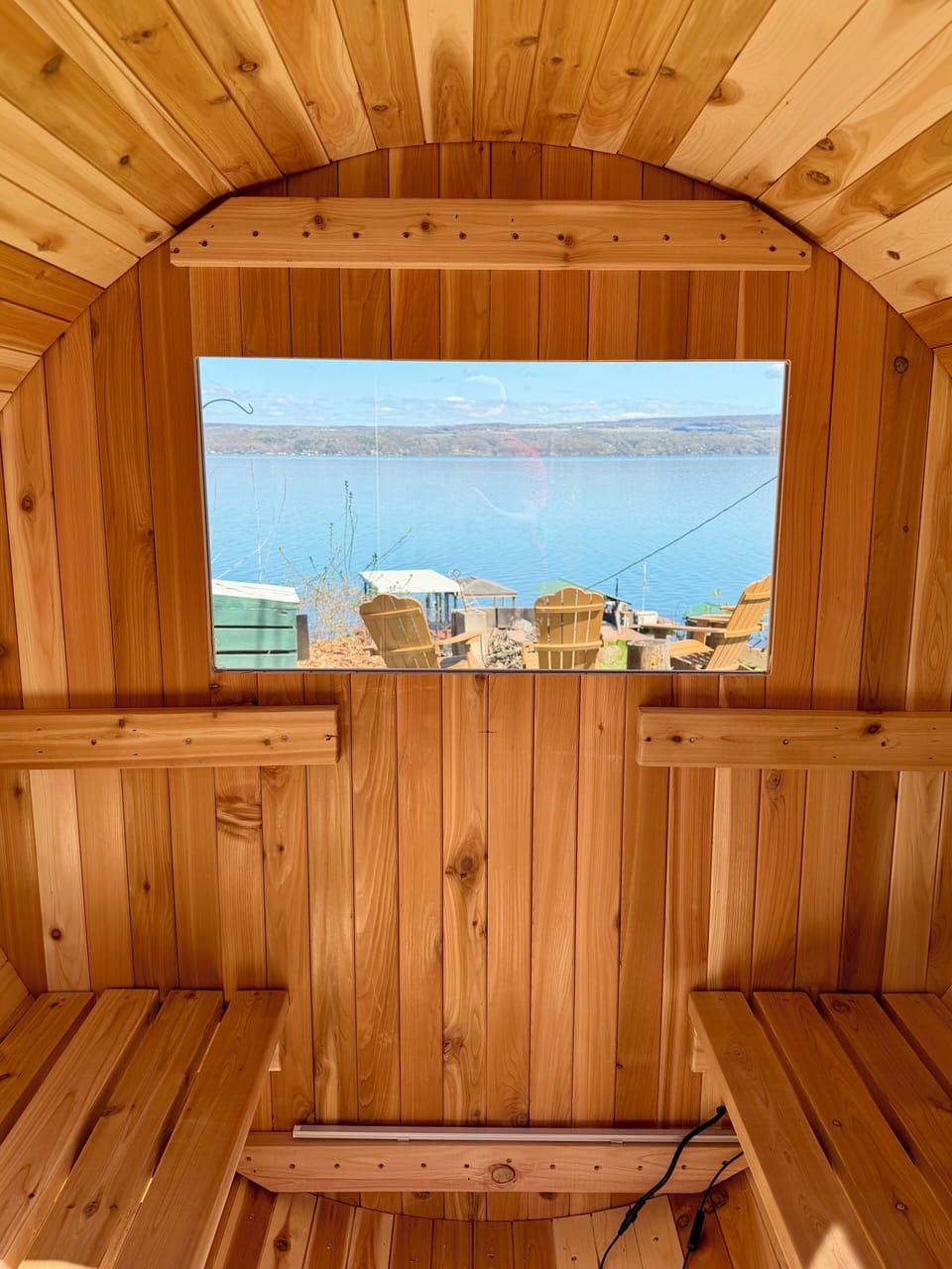 Overlook Seneca Lake while unwinding in the Barrel Sauna.