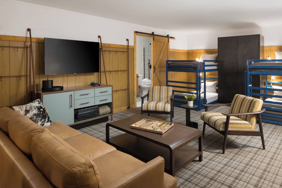 Gather for games and movies with extra bunks nearby.