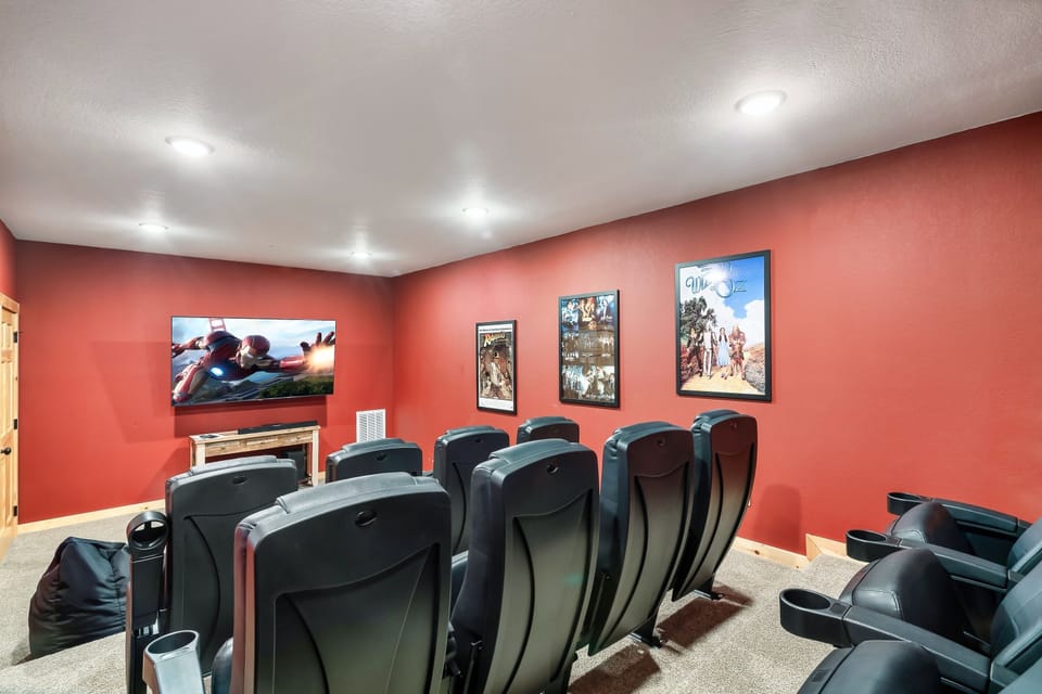 Enjoy a movie in the private theater room with 12 seats plus 4 bean bag chairs