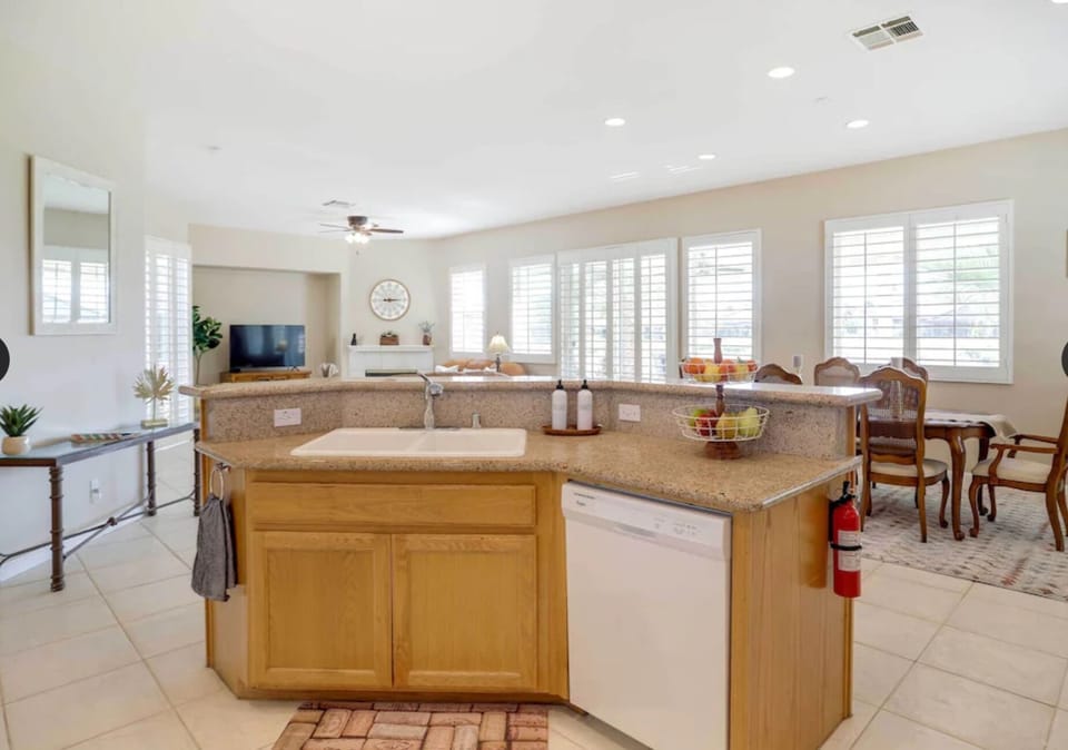 Kitchen open to great and dining rooms