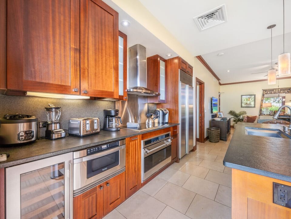 Fully equipped kitchen with stainless steel appliances