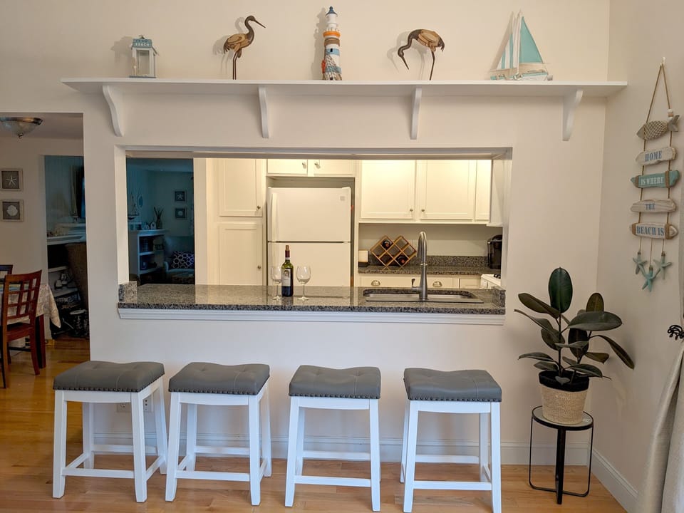 Bar stools and kitchen