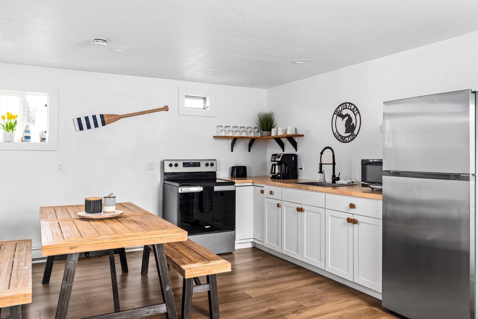 Kitchen and area to sit