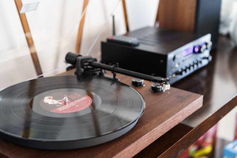 Record player with Bluetooth Speakers.