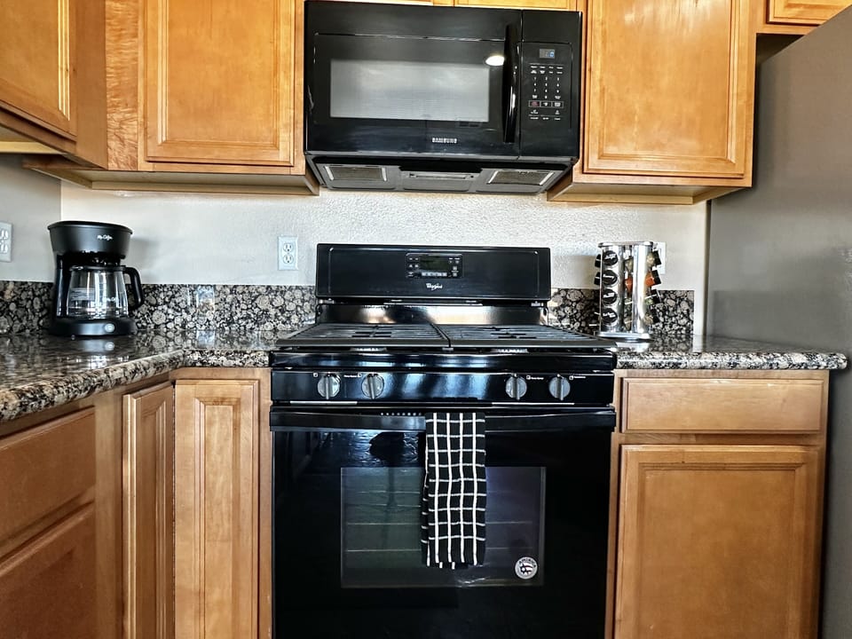 Stove, oven and microwave.