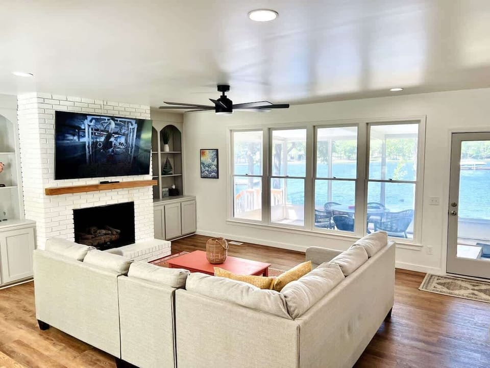 Living Room with Smart TV and View of Lake Murray