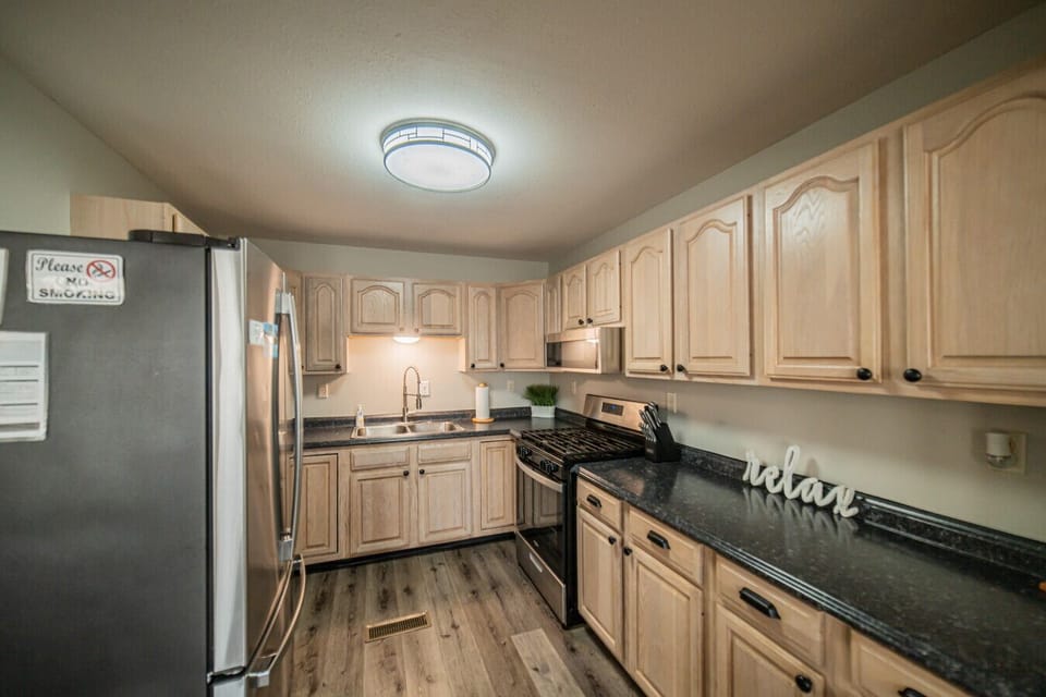 Kitchen has excellent counter space and functionality.