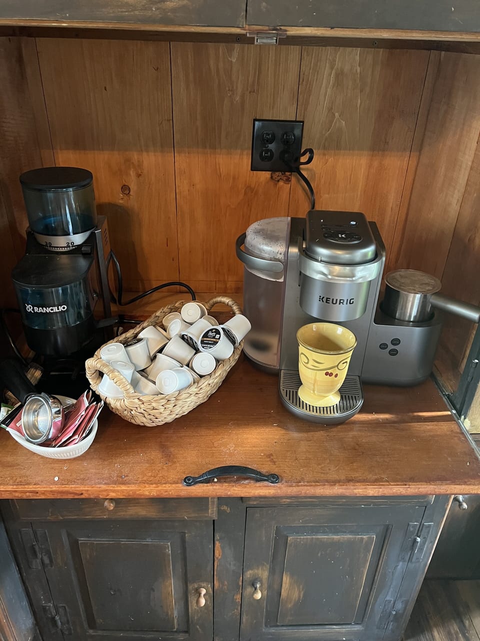 Coffee with Keurig pods included. Pour over coffee not included.