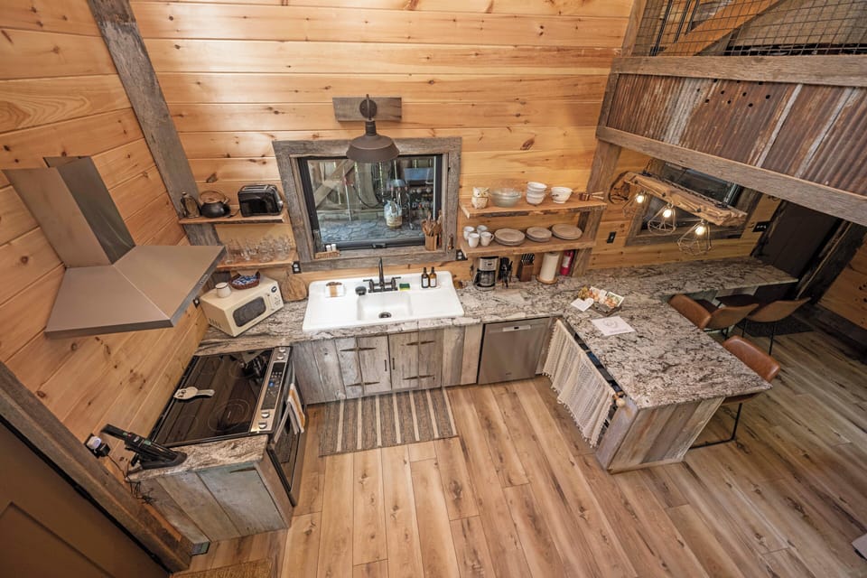View from the loft to the kitchen.