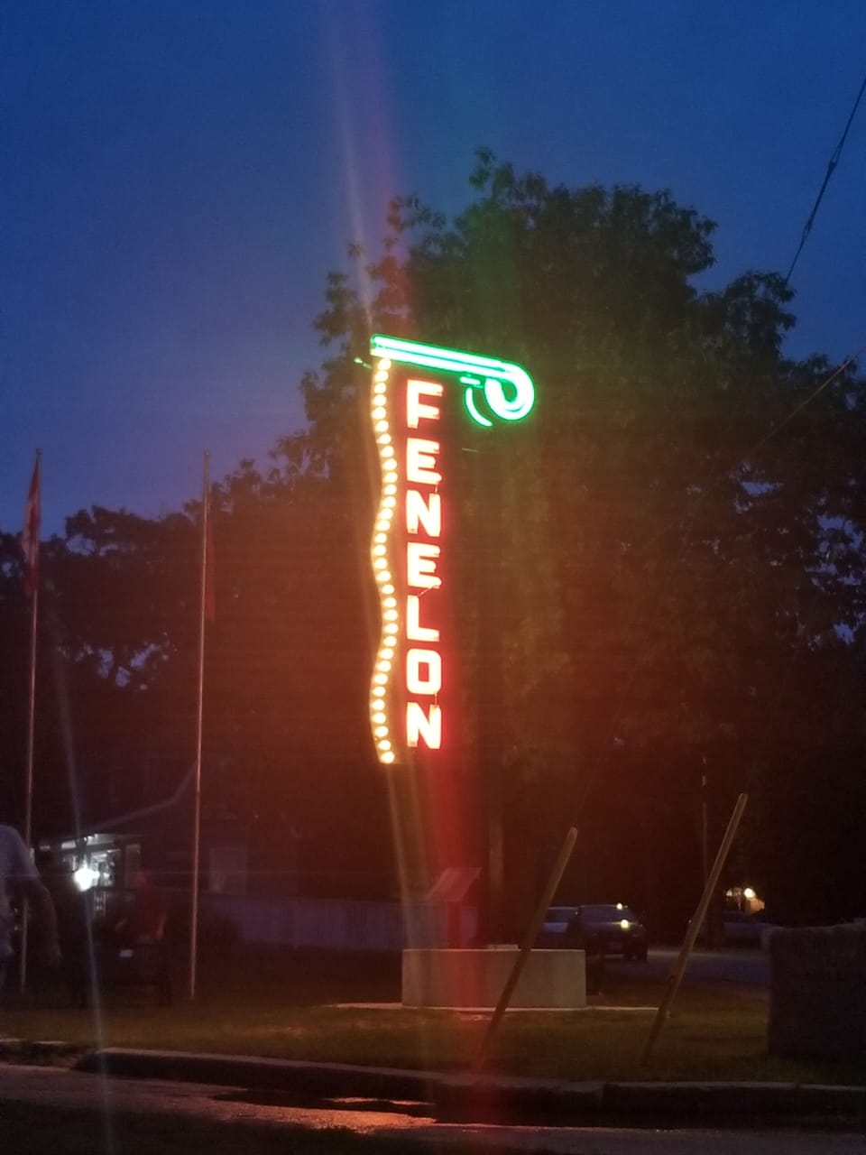Fenelon Falls sign at night