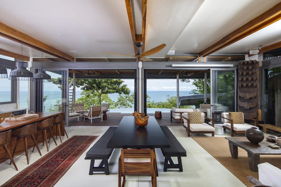 The dining area seats up to 10 between the chef's kitchen and spacious lounge. 