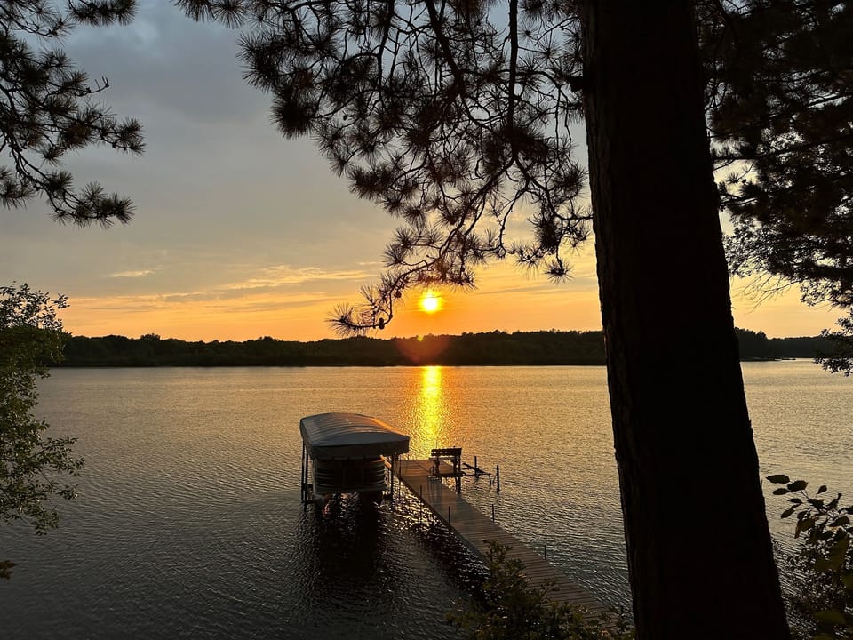 Red Pine Hideaway's view of Sibley Lake at Sunset