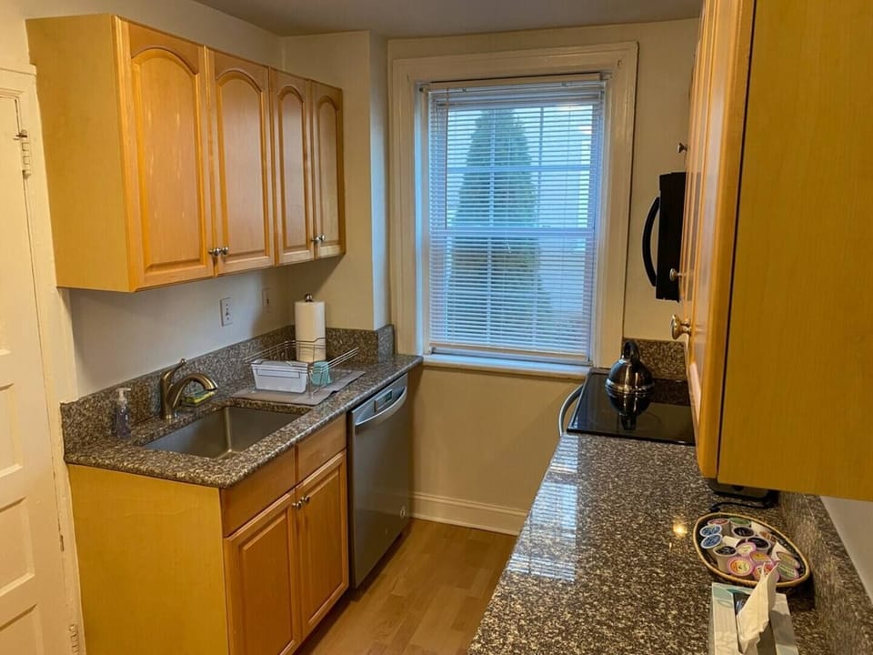 Full sized walk in kitchen has all the amenities you will need for a short stay or a long one. A Keurig coffee and tea machine with free Keurig pods make it fast and easy to prepare your brew.