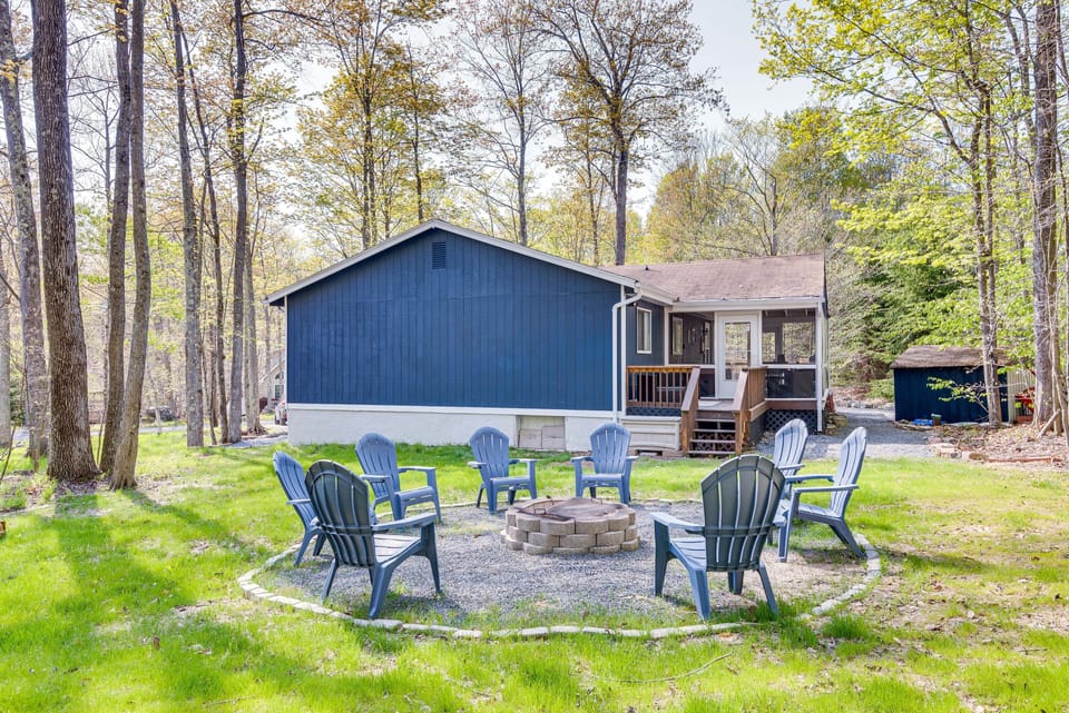 Pocono Lake Vacation Rental | 3BR | 2BA | 1,100 Sq Ft | Stairs Required
