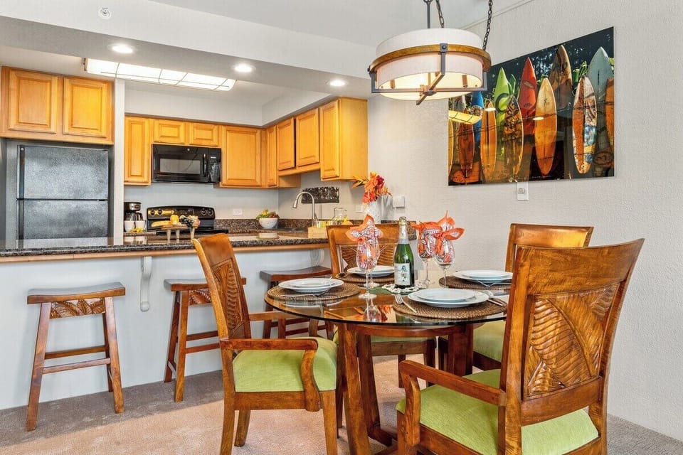 Indoor dining with tropical charm and relaxing ambiance.