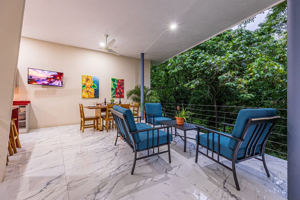 Covered outdoor seating area for laid-back evenings