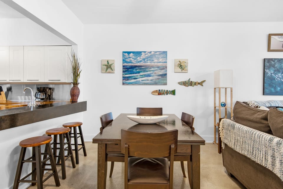 Dining table plus eat-in bar seating