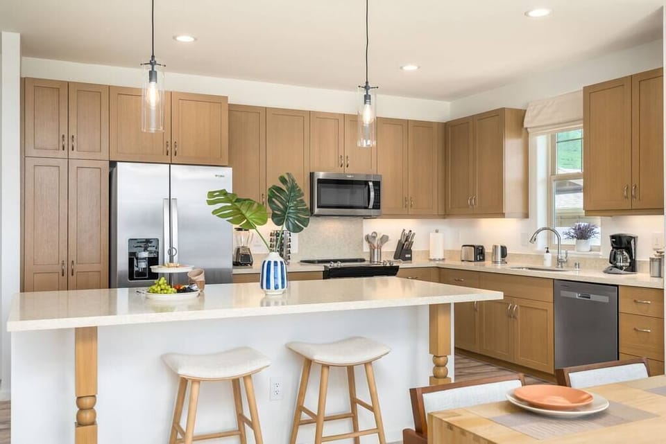 Functional kitchen setup with island seating