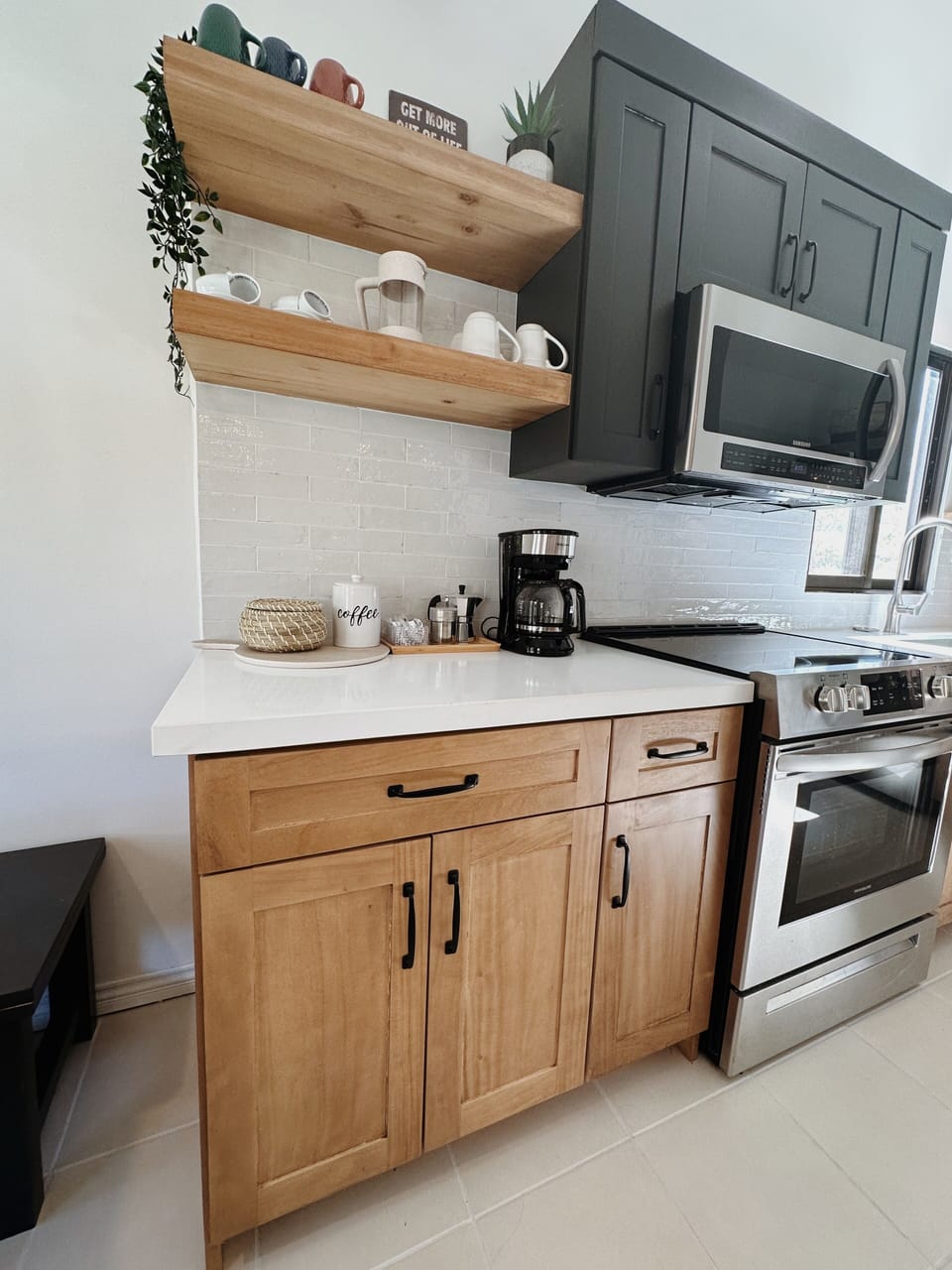 Coffee Bar with Percolator, French Press, Tea making appliances